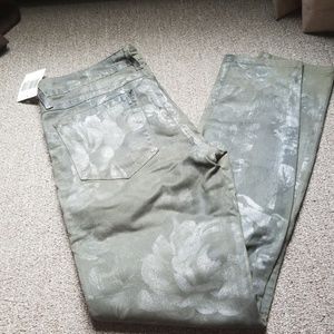 Guess Green pants with silver floral design